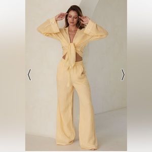 Monday Swimwear Tahiti Pant and Top- Creme Crinkle Linen size P ***NEW